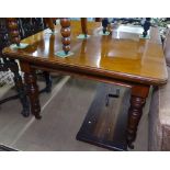 A late Victorian mahogany wind-out dining table with single spare leaf, W112cm extending to 153cm