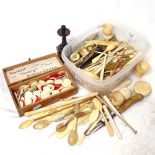 A box of Poker chips, egg cups, bone and ivory items