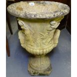 A weathered concrete campana urn, H57cm