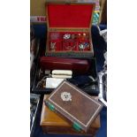 Anglo-Indian jewellery box and a quantity of costume jewellery, a Deed box containing costume