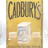 A Vintage embossed and painted tin sign, advertising Cadbury's Cocoa Essence, height 117cm