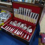 A canteen of silver plated Queen's pattern cutlery for 6 people, in fitted cabinet, by Smith Seymour