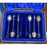 6 sterling silver teaspoons and forks with ship, mermaid and Viking warrior finials