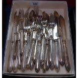 A 12-place setting Walker & Hall silver plated fish knives and forks