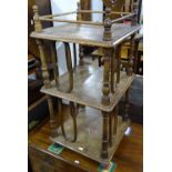 An Edwardian crossbanded oak and bentwood 3-tier stand, W42cm, H85cm