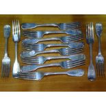 A set of 12 19th century Scottish silver Fiddle pattern table forks
