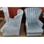 A pair of 1940s channel-back lounge chairs with steel frames, later upholstery