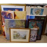 Large collection of prints on canvas, various scenes, and watercolour, coastal view (14)