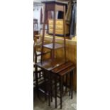 A rectangular nest of 3 mahogany occasional tables, and a jardiniere stand