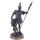 A bronze figure of a warrior and a lion, height 40cm