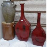 Stoneware pot and cover, 2 Oriental vases, tallest 77cm, and a 2-handled pot