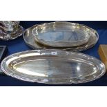 A Continental silver plated oval platter, and 2 silver plated galleried 2-handled tea trays