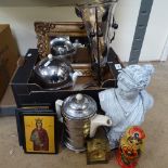 Heatsaver teapot and water jug, icon prints, artist's figure etc