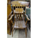 A Victorian elm-seated stick-back Windsor kitchen chair