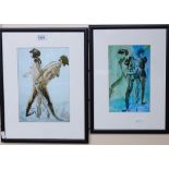 Liz Steadman, pair of pen and ink studies, life drawings, framed