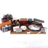 Zeiss Ikon camera, binoculars, boxes, magnifier etc