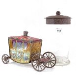A Jacob's biscuit tin modelled as a carriage, and a jar with metal cover, height 23cm