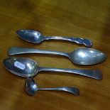 A pair of silver serving spoons, another, and a silver ladle, 6.9oz