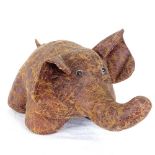 A leather-covered baby elephant figure soft toy, length 37cm