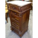 A 19th century French rosewood and marble-top bedside pot cupboard, W43cm