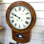 A drop dial Antique wall clock with inlaid case, diameter 37cm