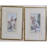 H W Tuck, pair of watercolours, the flower market Genoa, and another, framed