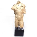 A painted plaster Classical statue on a plinth, height 53cm