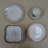 An 18th Century Worcester cup & saucer with crescent back stamp, and 4 18th Century Wedgwood...