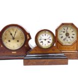 An oak-cased mantel clock with octagonal dial, 24cm, and 2 mantel clocks with 2-train movements