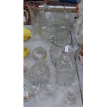 Cut-glass jugs and comport, decanter etc