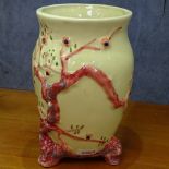 WITHDRAWN Vase with moulded branch and blossom decoration, marked Clarice Cliff, 18cm