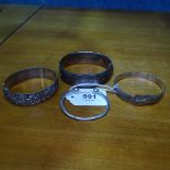 3 engraved silver bangles, and another (4)