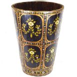 A painted and gilded Antique coopered oak pot with floral panels, height 40cm