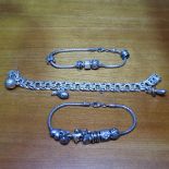 3 silver charm bracelets, including Pandora charms