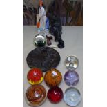 Caithness and other paperweights, plaque etc
