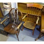 A Victorian Windsor kitchen elbow chair, and a wheel-back kitchen elbow chair