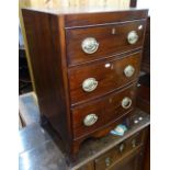 19th century mahogany bow-front chest of narrow size, with 3 shorts drawers, splayed bracket feet,