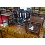 2 small Chinese style 2-tier stands, and an Edwardian ebonised bobbin turned Canterbury