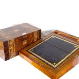 A marquetry-banded writing slope with fitted interior, 40cm, and a mahogany writing slope with