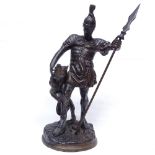 Bronze group of a warrior in armour with a lion and spear, height 41cm