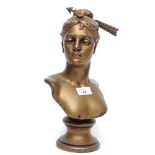 A gold patinated spelter bust of a lady, height 34cm