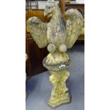 A weathered concrete study of an eagle on pedestal stand, H110cm