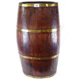 Antique coopered oak barrel, height 61.5cm