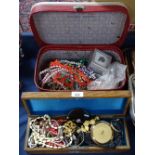 2 boxes of miscellaneous costume jewellery, compacts, a 9ct rolled gold bangle etc