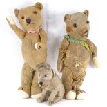 Straw-filled teddy bear, 37cm, another, and a Vintage toy Terrier