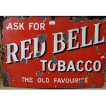 An early enamelled sign advertising Red Bell Tobacco, length 74cm