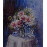 J Hodder, watercolour, still life flowers, and 2 other still life paintings, flower studies (3)
