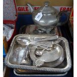 Silver plated entree dishes and cover, cutlery, commemorative spoons etc