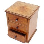 Antique 3-drawer table-top chest with parquetry veneered decoration, height 24.5cm
