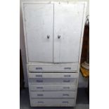 A Vintage painted metal 2-section dentist's cabinet, W76cm, H168cm